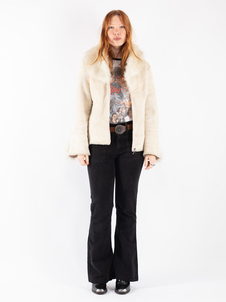 Vintage 90's Women Faux Sheepskin Jacket in White
