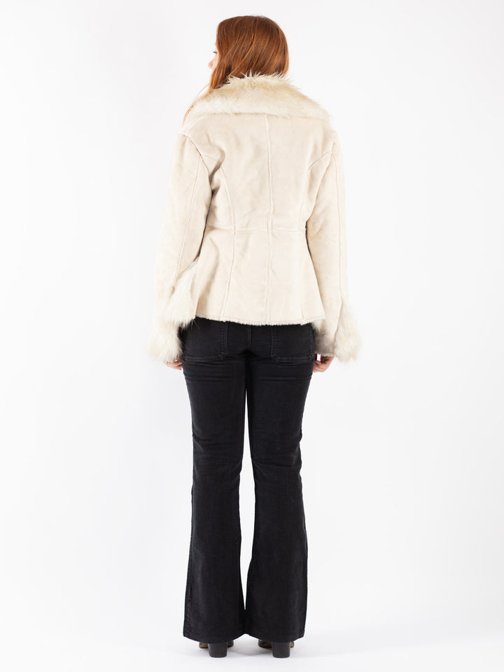 Vintage 90's Women Faux Sheepskin Jacket in White