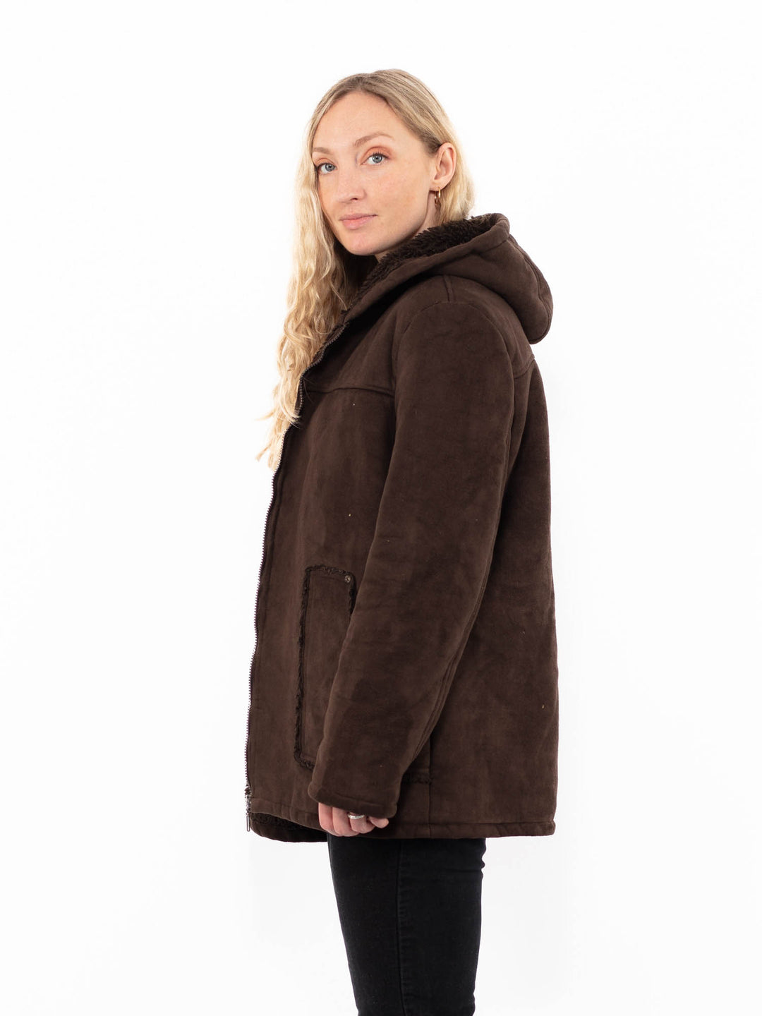 Vintage 90's Women Faux Sheepskin Jacket in BrownA0910