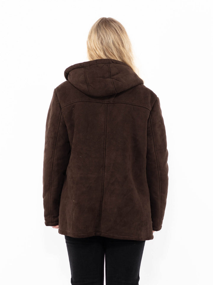 Vintage 90's Women Faux Sheepskin Jacket in BrownA0910