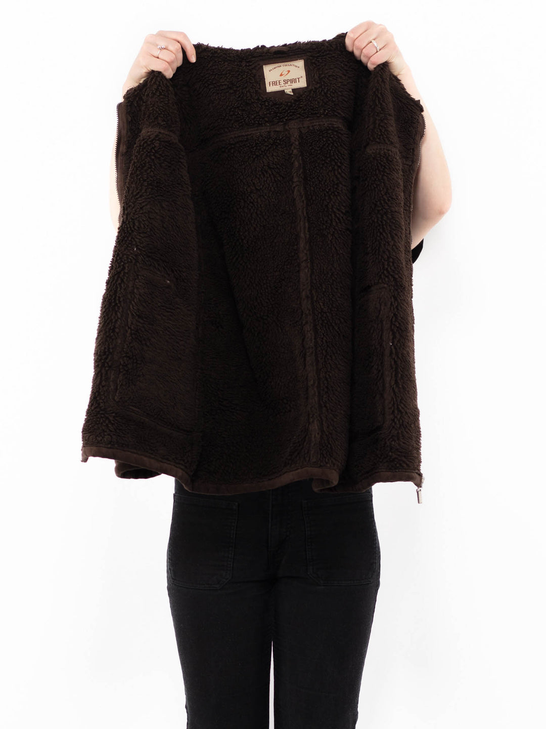Vintage 90's Women Faux Sheepskin Jacket in BrownA0910
