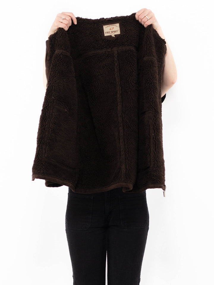 Vintage 90's Women Faux Sheepskin Jacket in BrownA0910