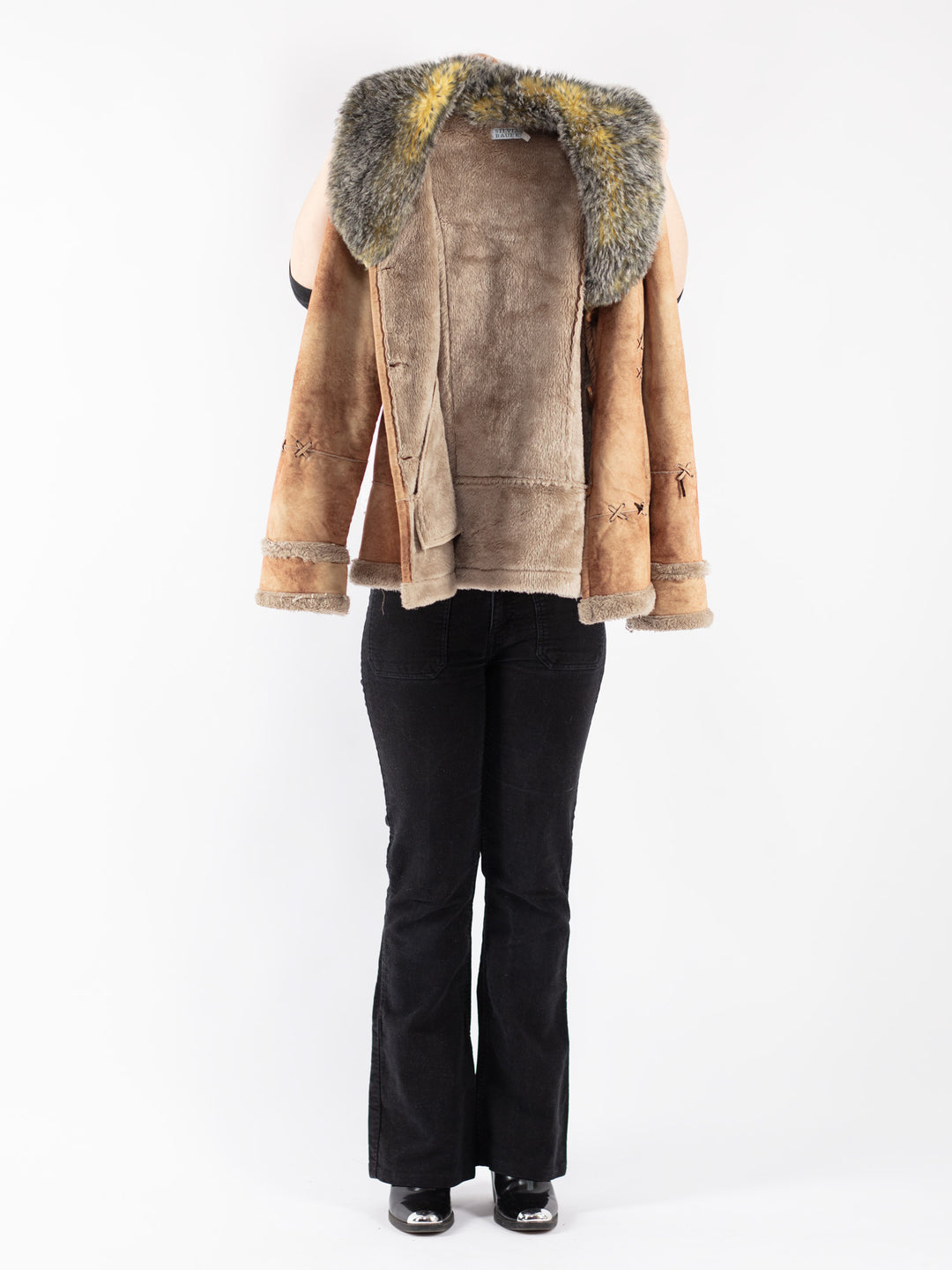 Vintage 90's Women Faux Sheepskin Jacket in Beige