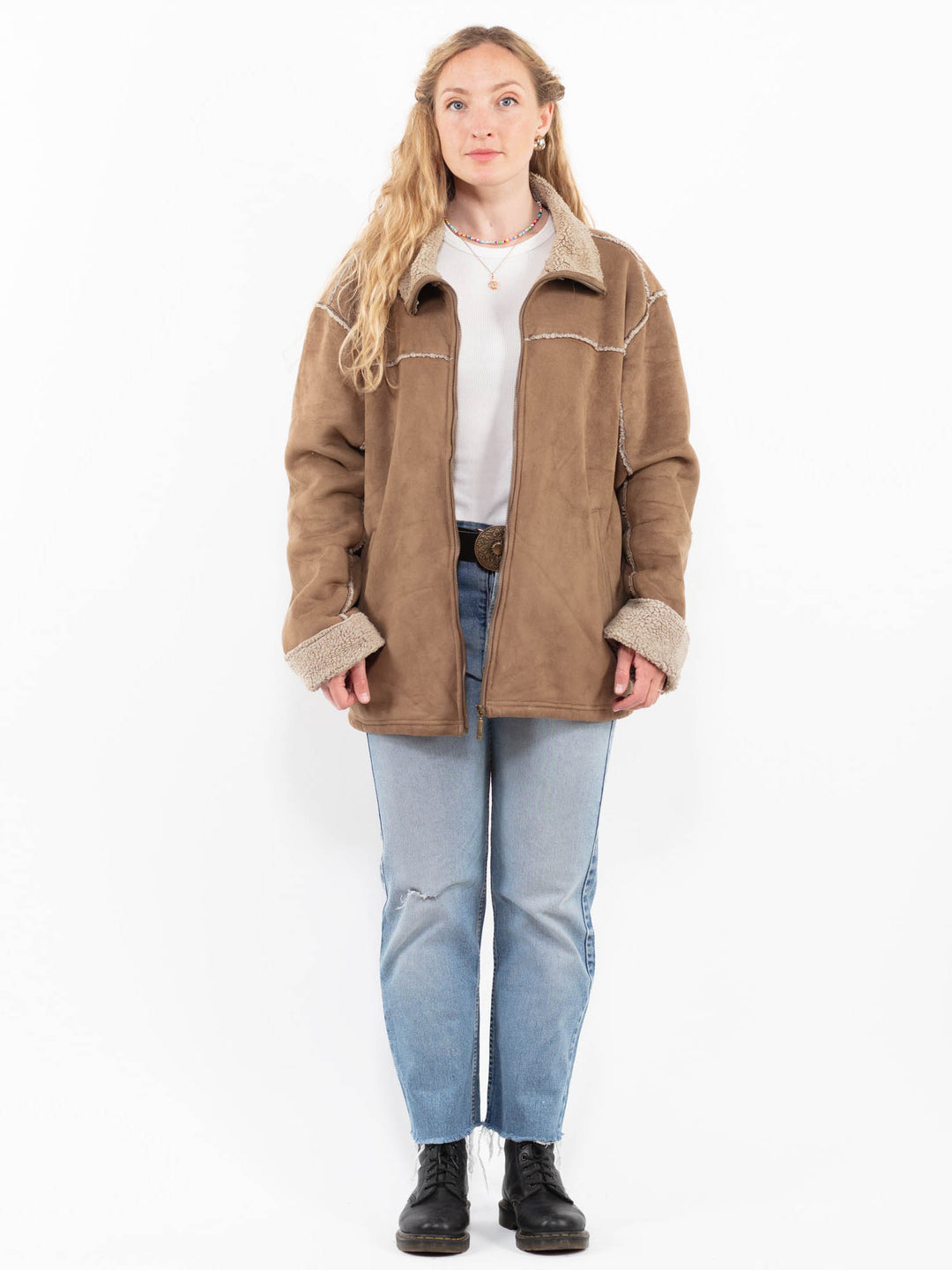 Vintage 00's Women Faux Sheepskin Jacket in BeigeA0306