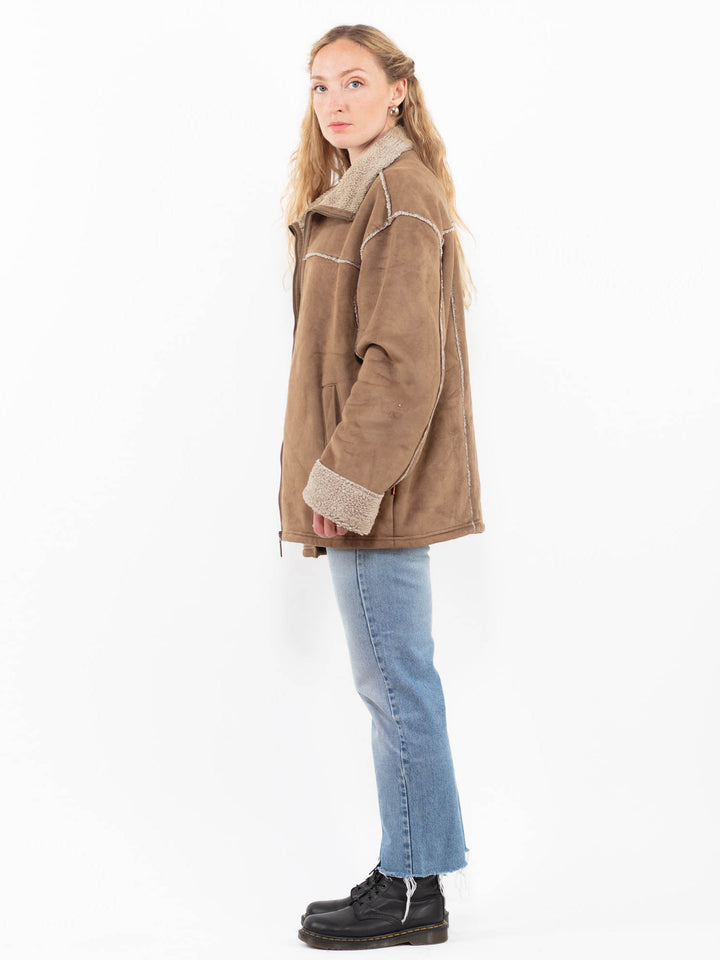 Vintage 00's Women Faux Sheepskin Jacket in BeigeA0306