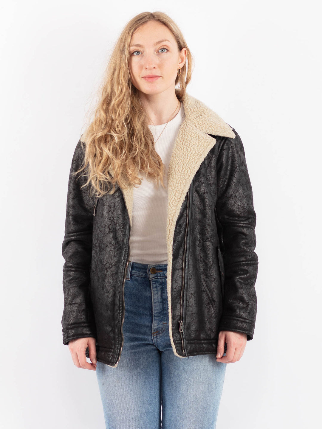 Vintage 00's Women Faux Sheepskin Jacket in BlackV9503