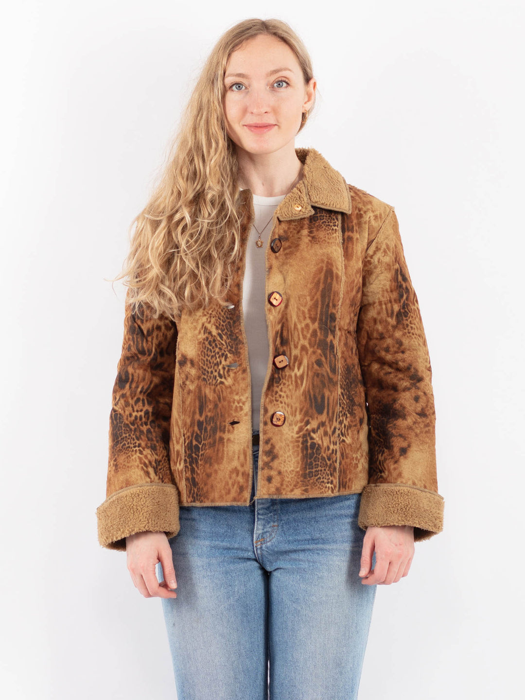 Vintage 90's Women Faux Sheepskin Jacket in BeigeV9506