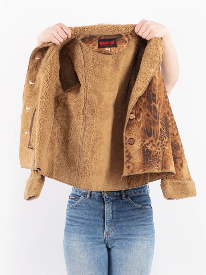 Vintage 90's Women Faux Sheepskin Jacket in BeigeV9506