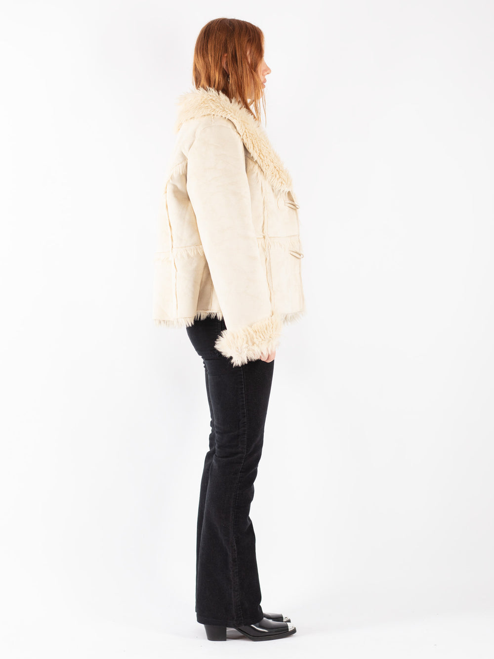 Vintage 90's Women Faux Sheepskin Jacket in Beige