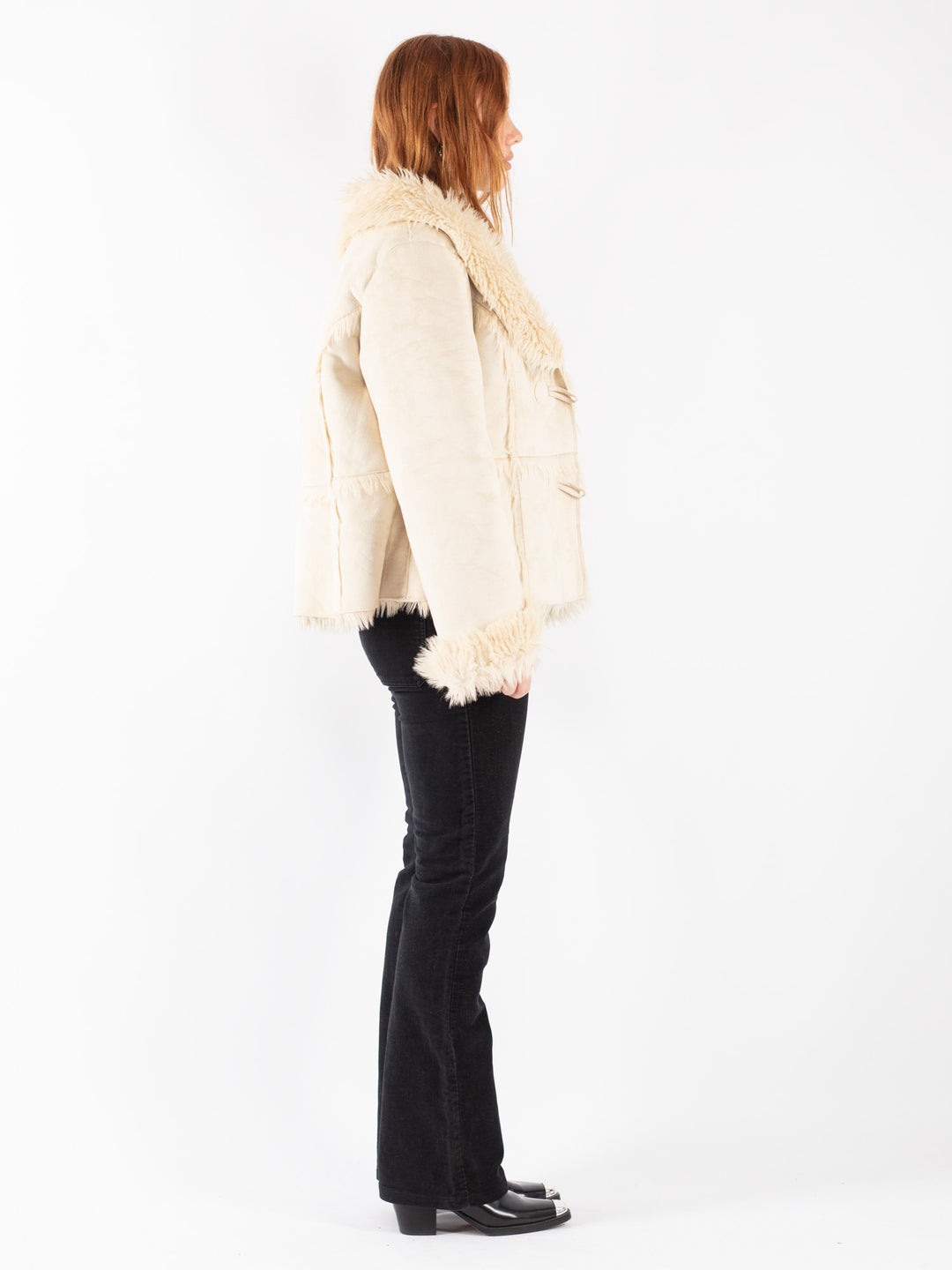 Vintage 90's Women Faux Sheepskin Jacket in Beige