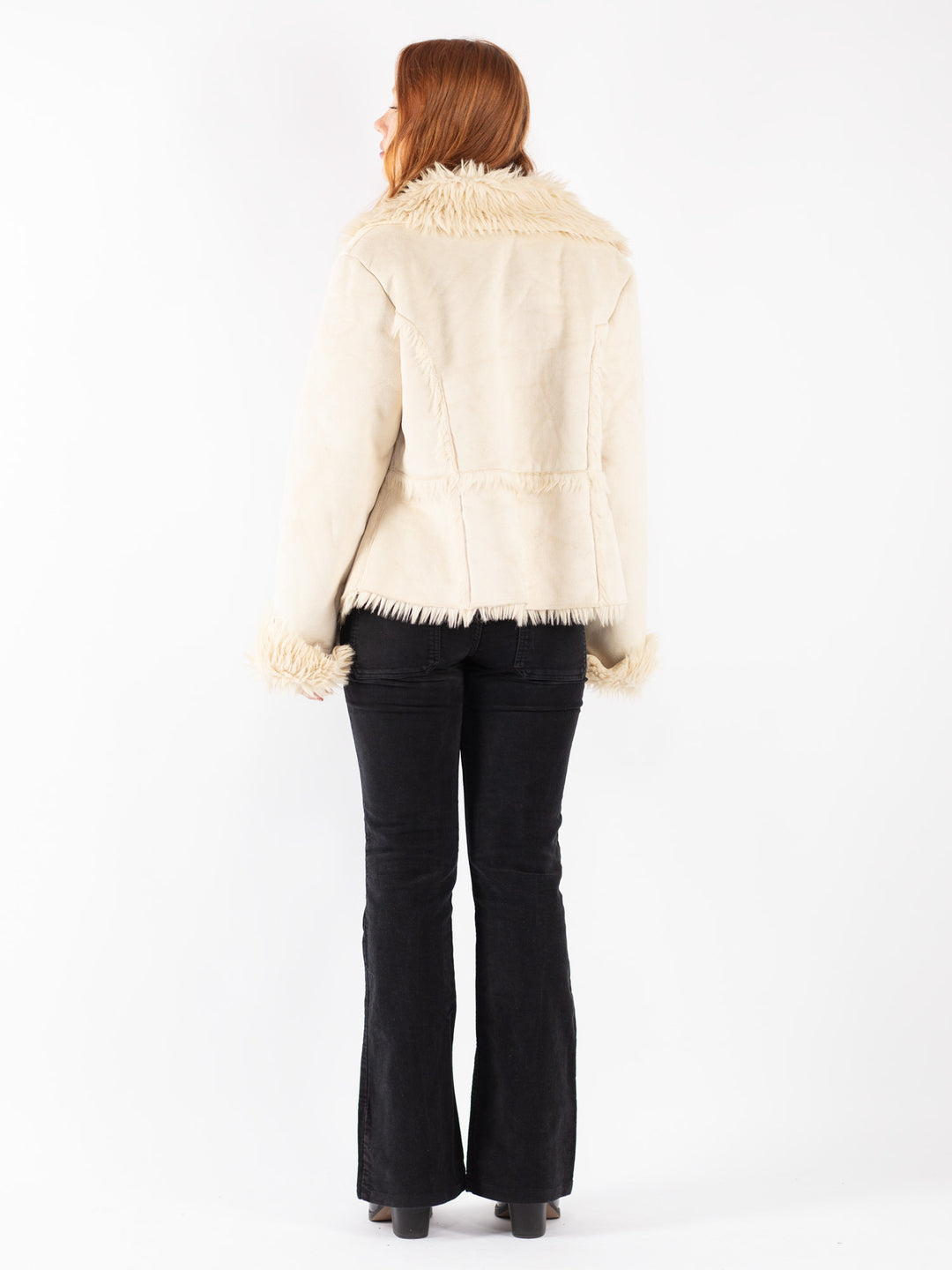 Vintage 90's Women Faux Sheepskin Jacket in Beige