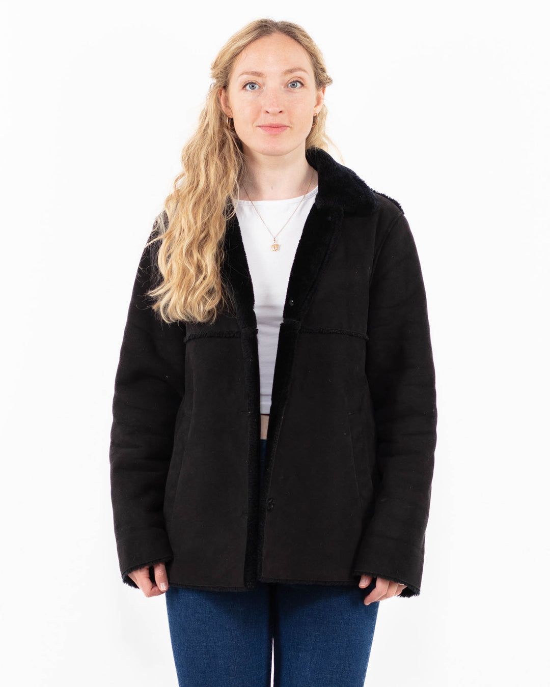 Vintage 90's Women Faux Sheepskin in Black0019