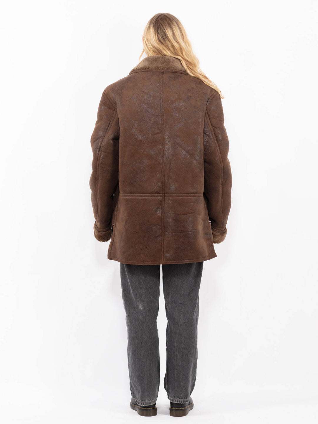 Vintage 90's Women Faux Sheepskin Coat in BrownA0676