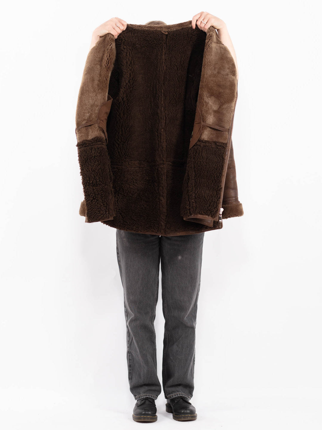 Vintage 90's Women Faux Sheepskin Coat in BrownA0676