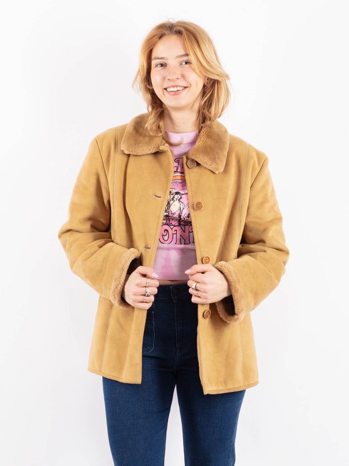 Vintage 90's Women Faux Sheepskin Jacket in BeigeV9585