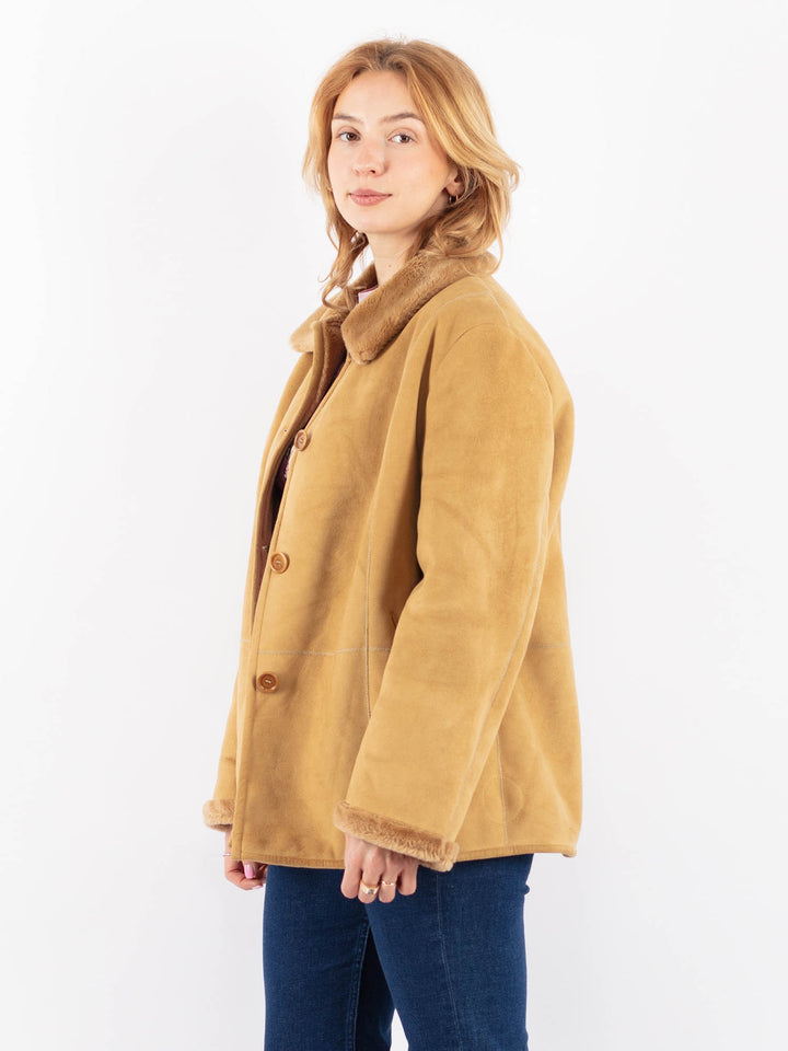 Vintage 90's Women Faux Sheepskin Jacket in BeigeV9585