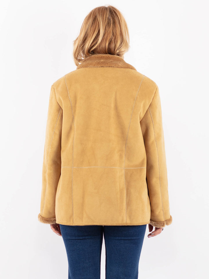 Vintage 90's Women Faux Sheepskin Jacket in BeigeV9585