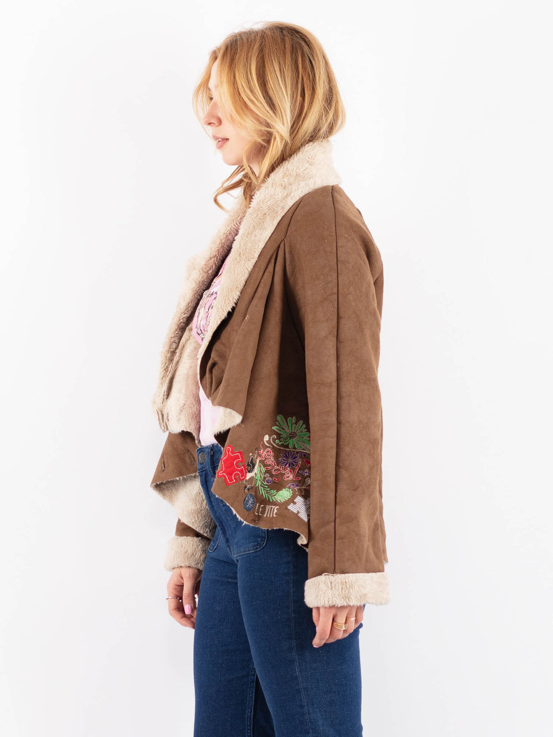 Vintage 00's Women Faux Sheepskin Jacket in BrownV9586