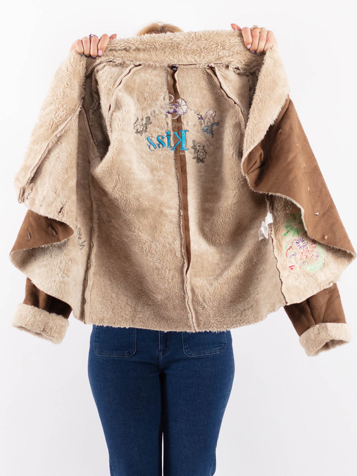 Vintage 00's Women Faux Sheepskin Jacket in BrownV9586