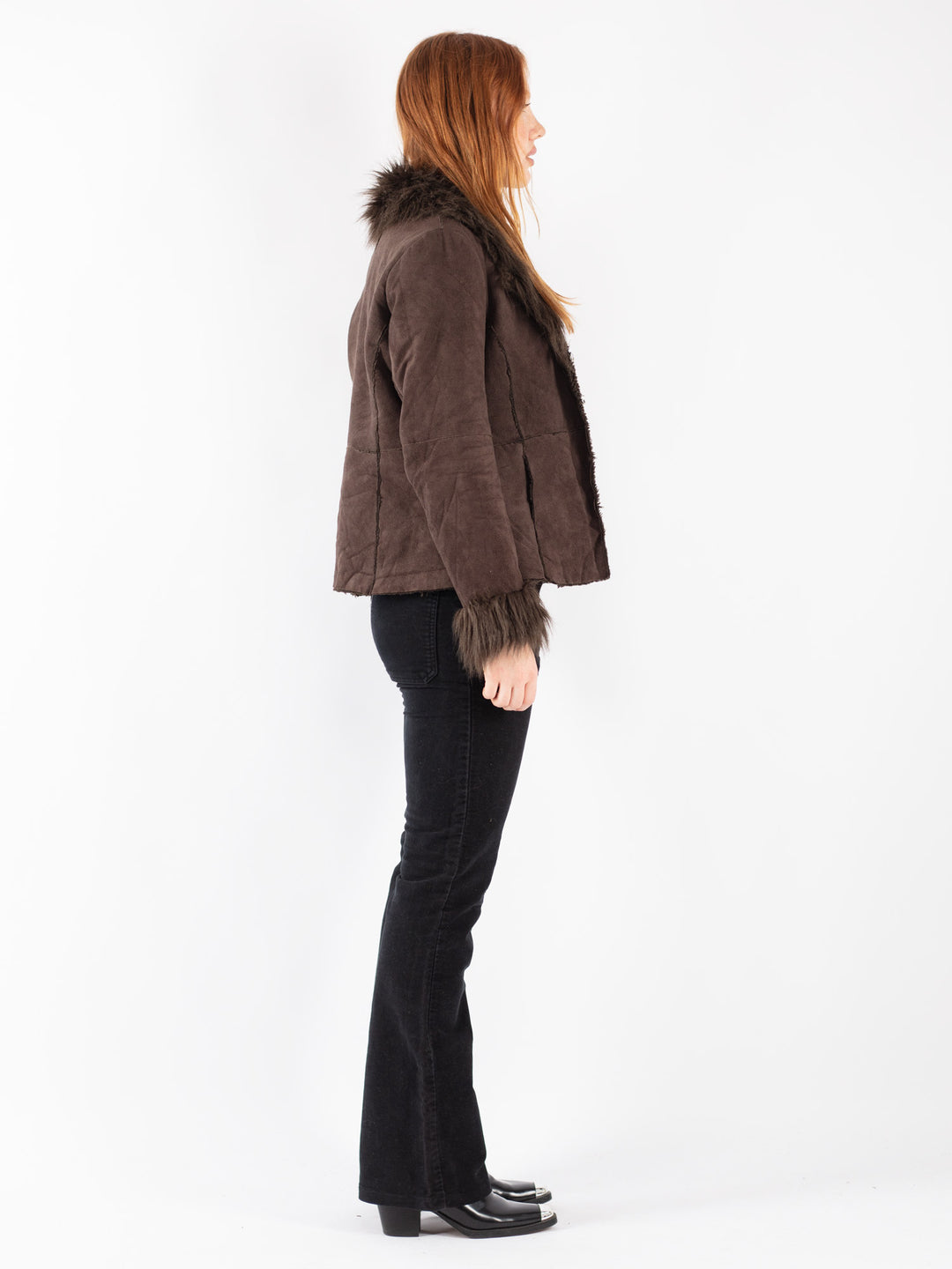Vintage 90's Women Faux Sheepskin Jacket in Brown