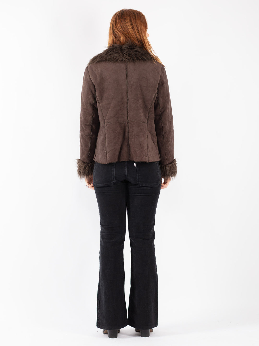Vintage 90's Women Faux Sheepskin Jacket in Brown
