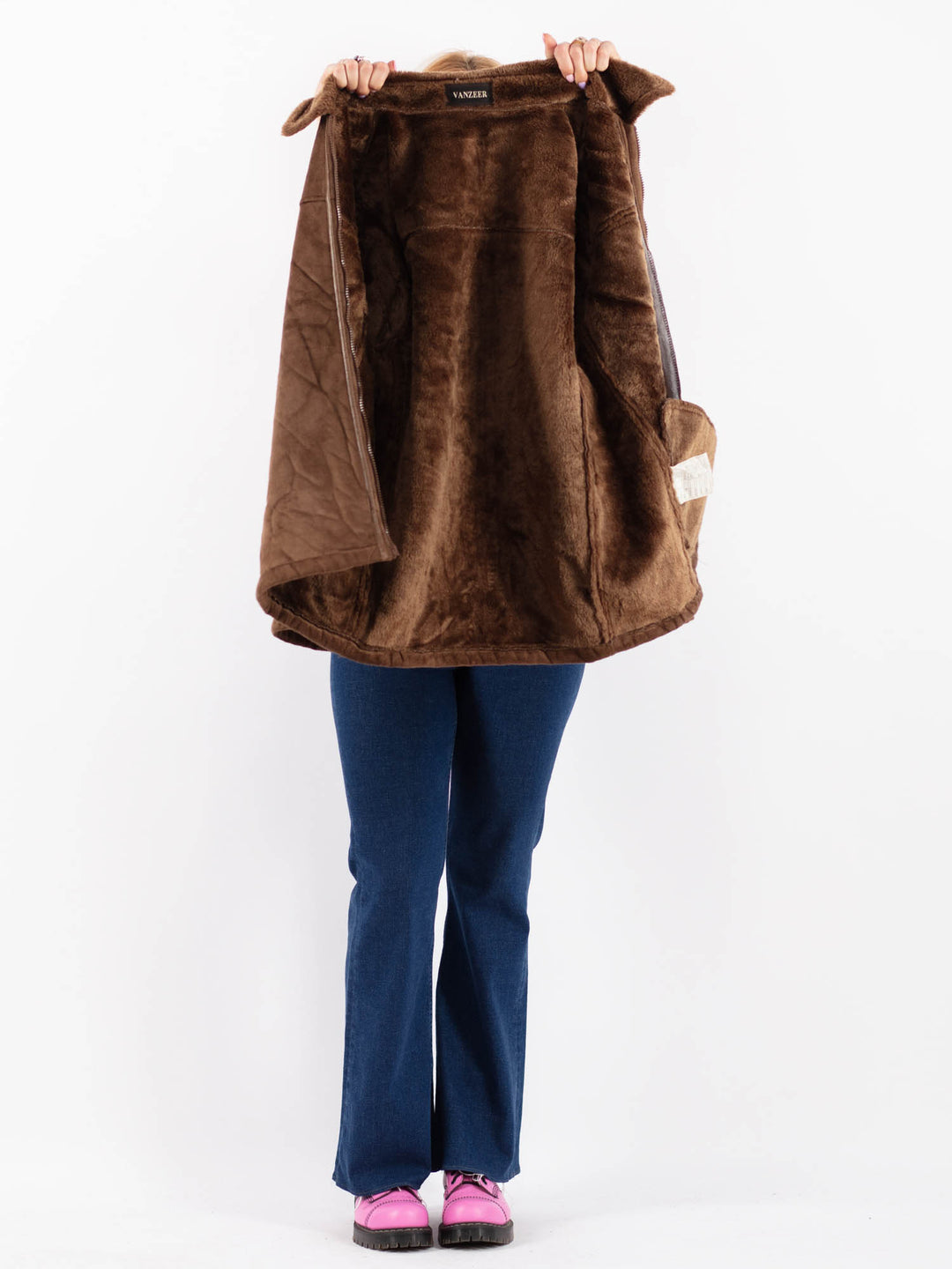 Vintage 00's Women Faux Sheepskin in BrownV9589
