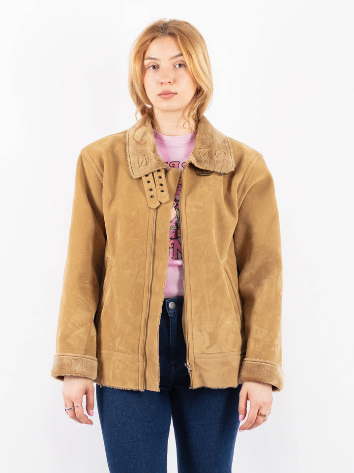 Vintage 90's Women Faux Sheepskin Jacket in BeigeV9592