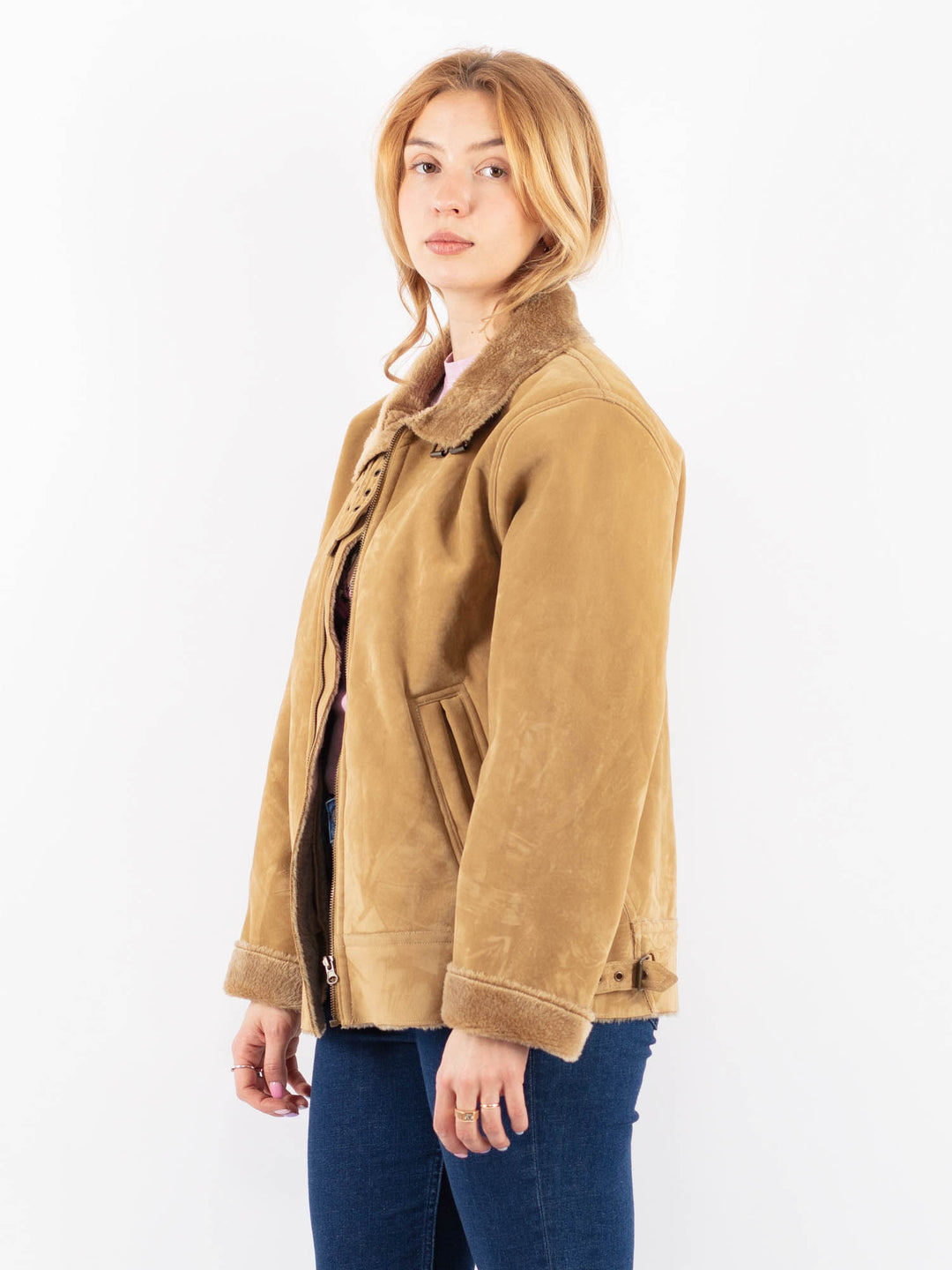 Vintage 90's Women Faux Sheepskin Jacket in BeigeV9592
