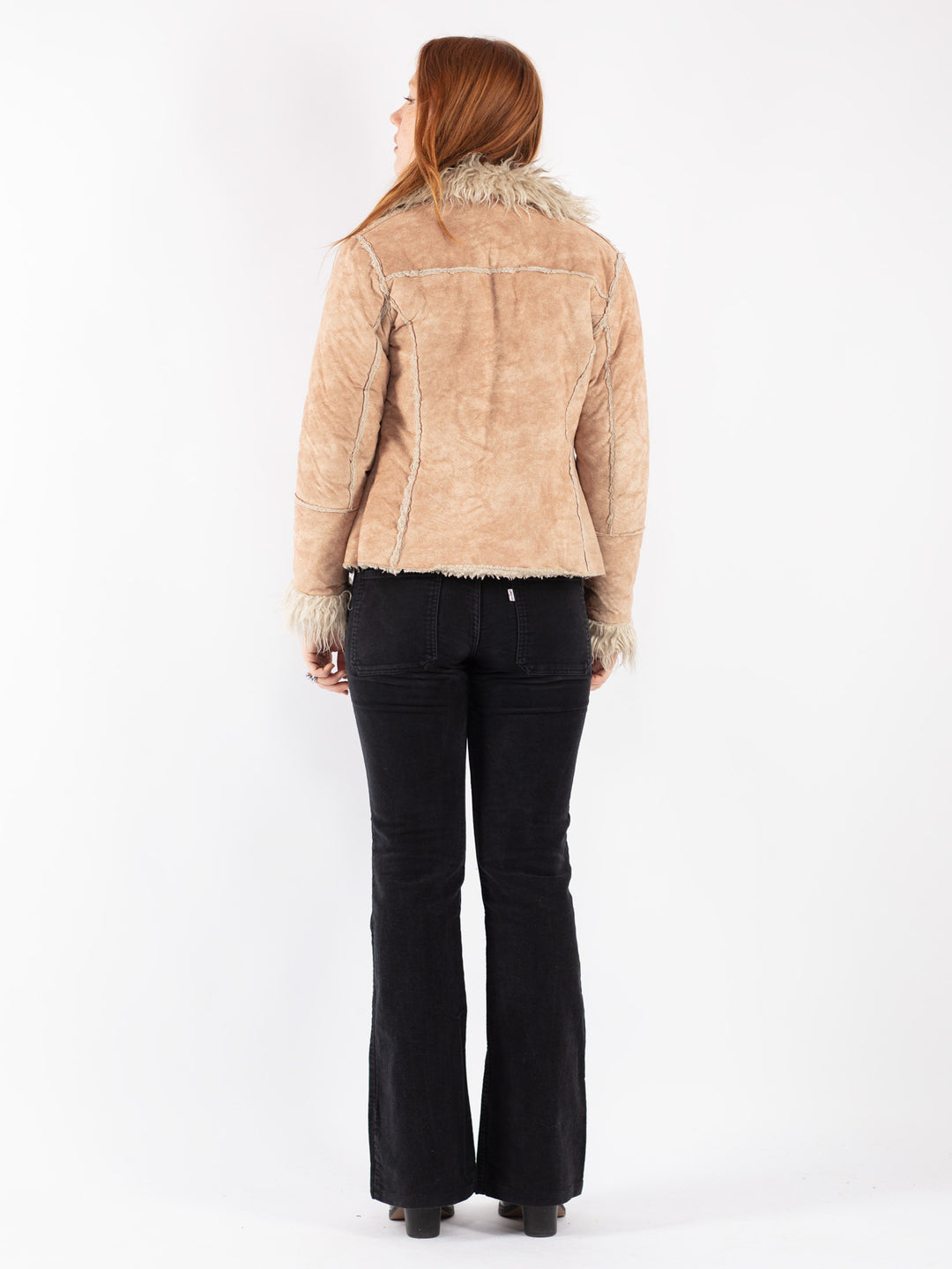 Vintage 90's Women Faux Sheepskin Jacket in Beige