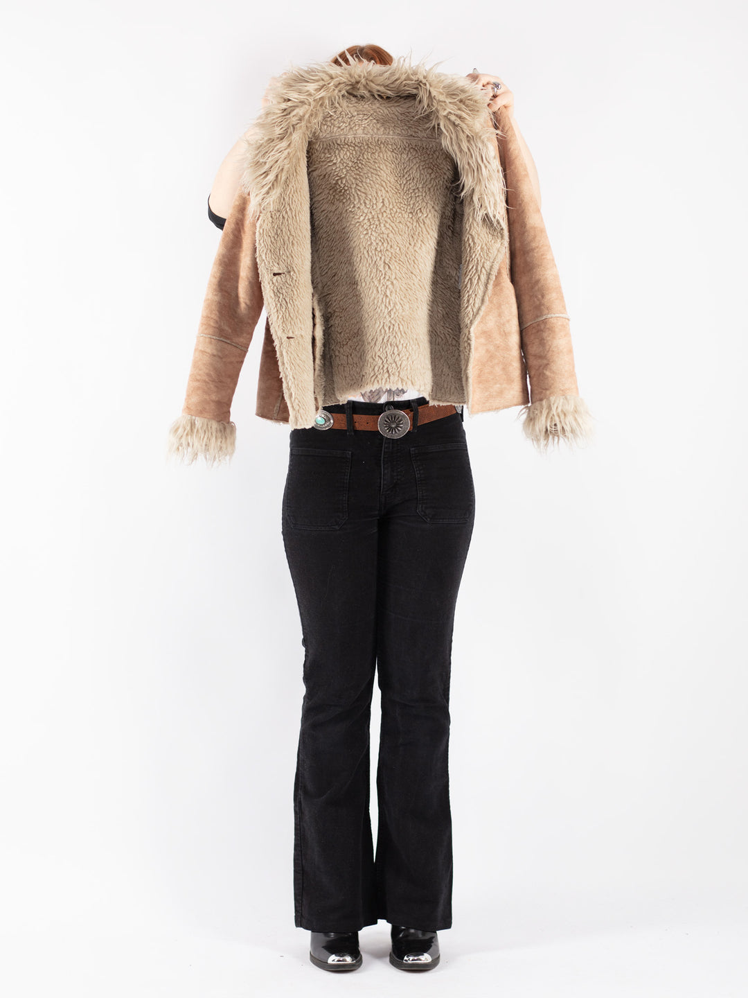Vintage 90's Women Faux Sheepskin Jacket in Beige