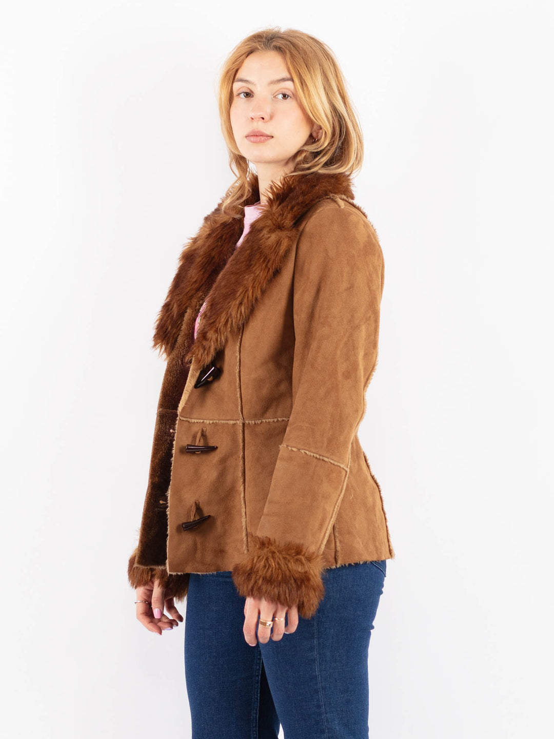 Vintage 90's Women Faux Sheepskin Jacket in BeigeV9595