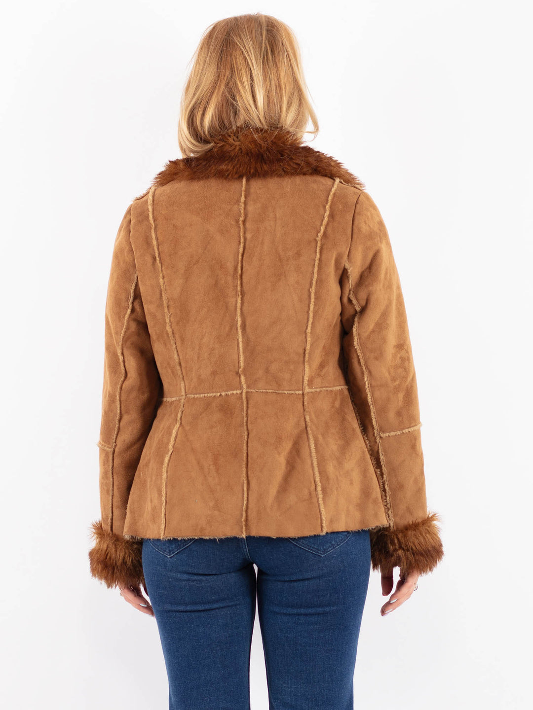 Vintage 90's Women Faux Sheepskin Jacket in BeigeV9595