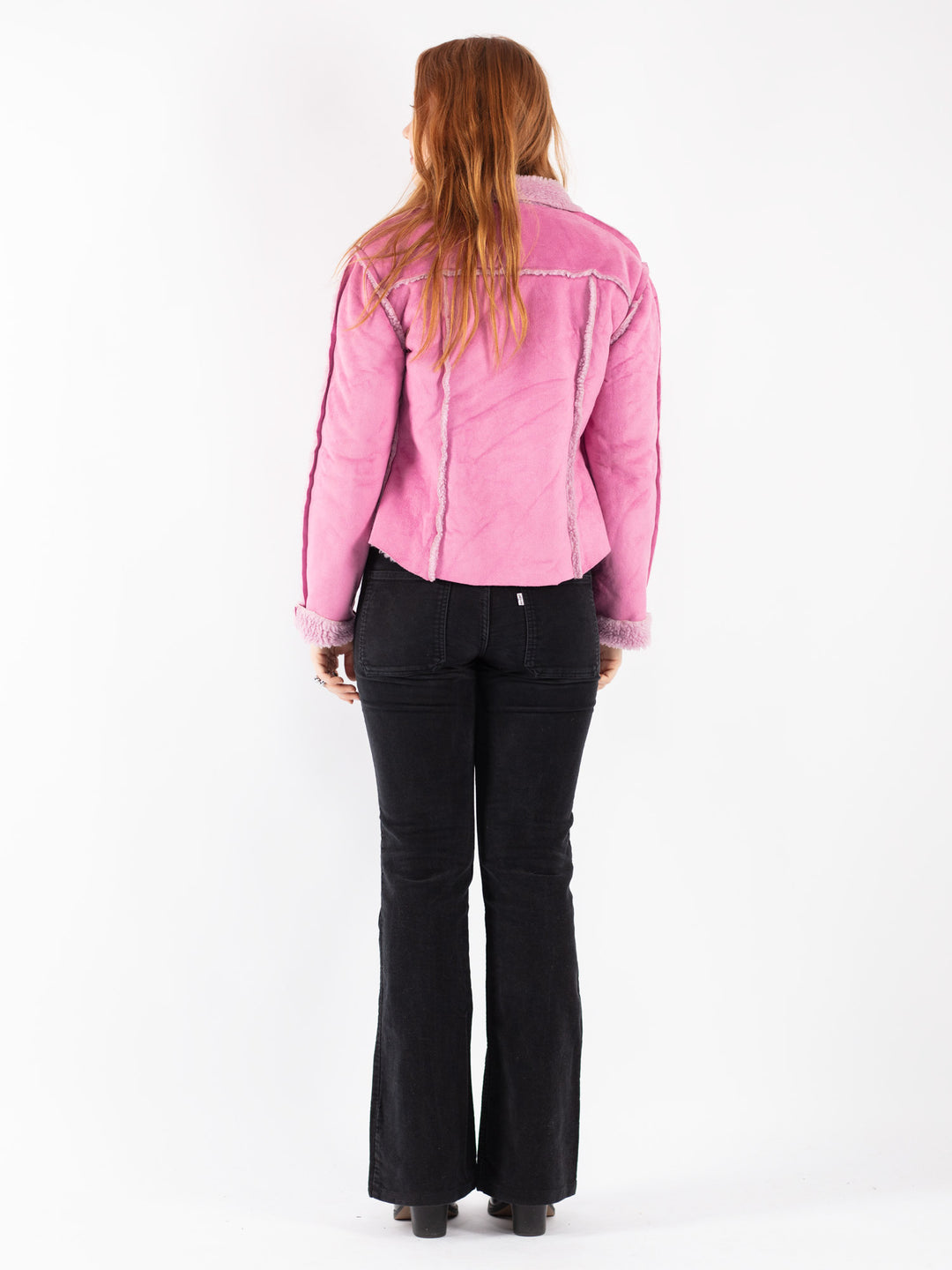 Vintage 90's Women Faux Sheepskin Jacket in Pink