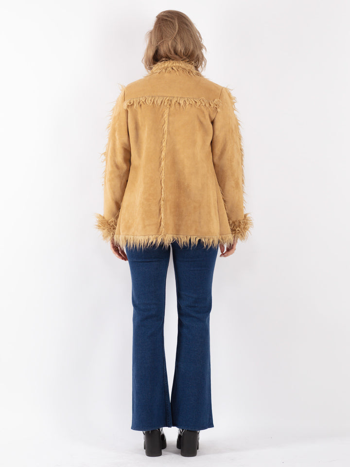 Vintage 80's Women Faux Sheepskin Jacket in Beige