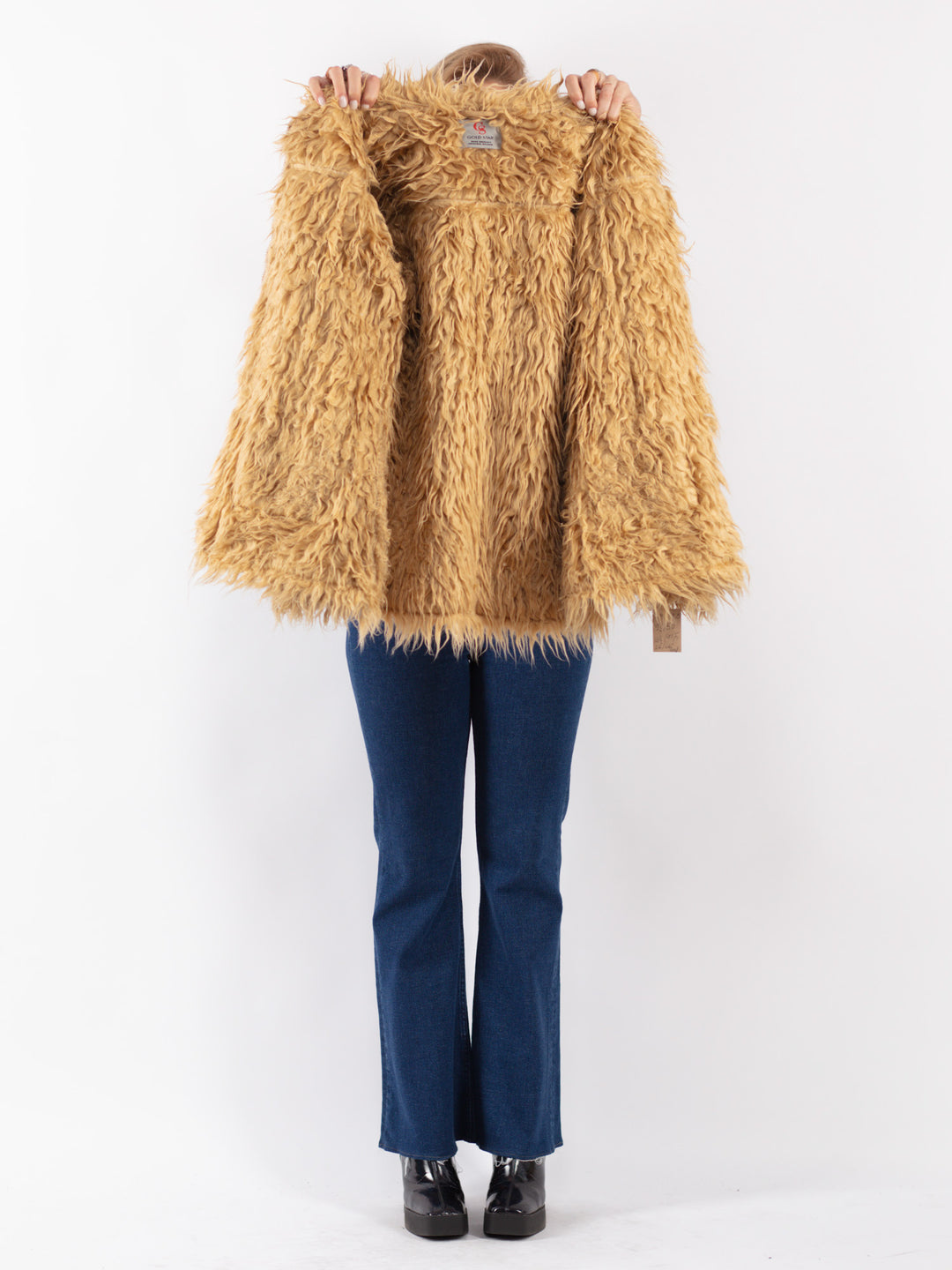 Vintage 80's Women Faux Sheepskin Jacket in Beige