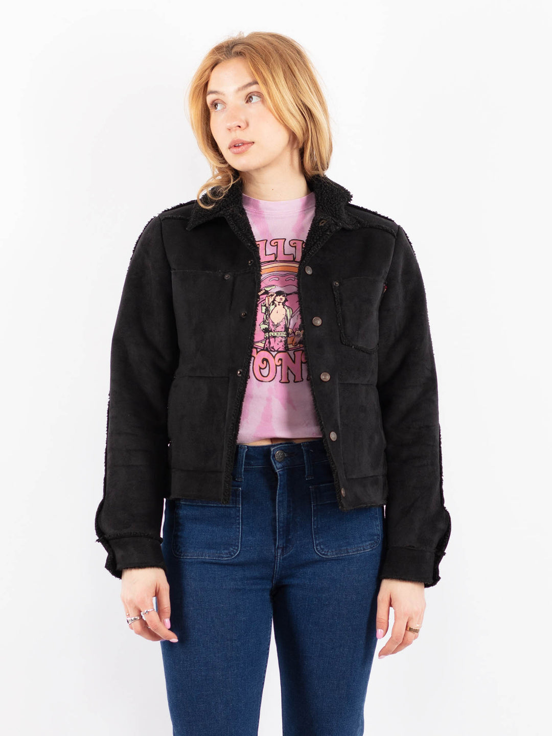 Vintage 00's Women Faux Sheepskin Jacket in BlackV9604