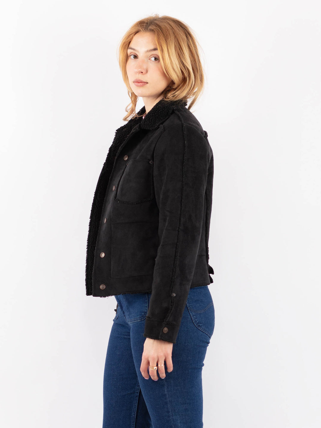 Vintage 00's Women Faux Sheepskin Jacket in BlackV9604