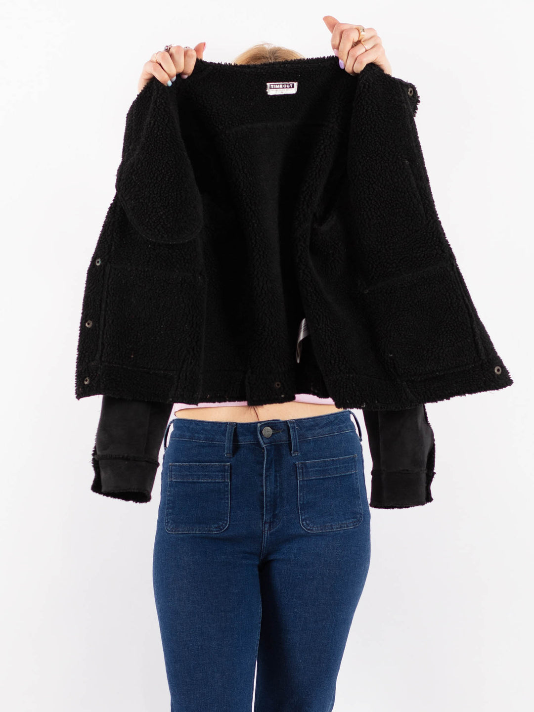 Vintage 00's Women Faux Sheepskin Jacket in BlackV9604