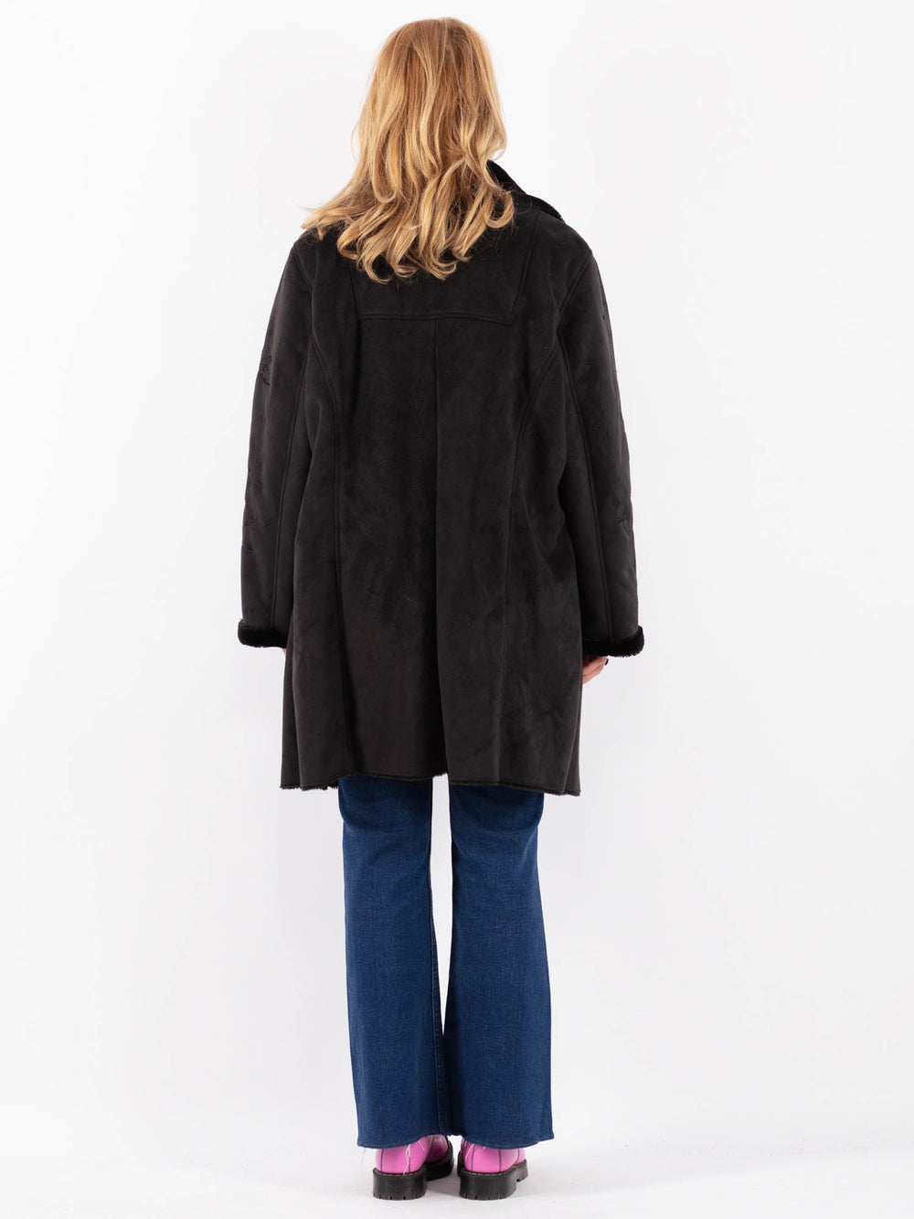 Vintage 90's Women Faux Sheepskin Coat in BlackV9606