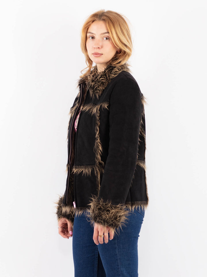 Vintage 90's Women Faux Sheepskin Jacket in BlackV9608
