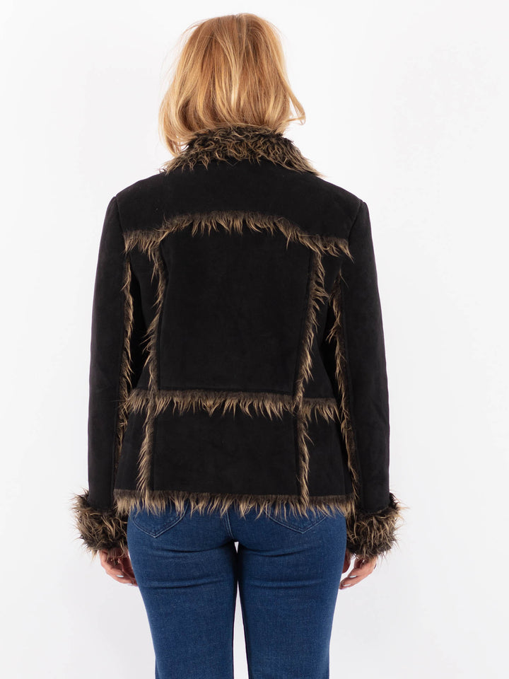 Vintage 90's Women Faux Sheepskin Jacket in BlackV9608