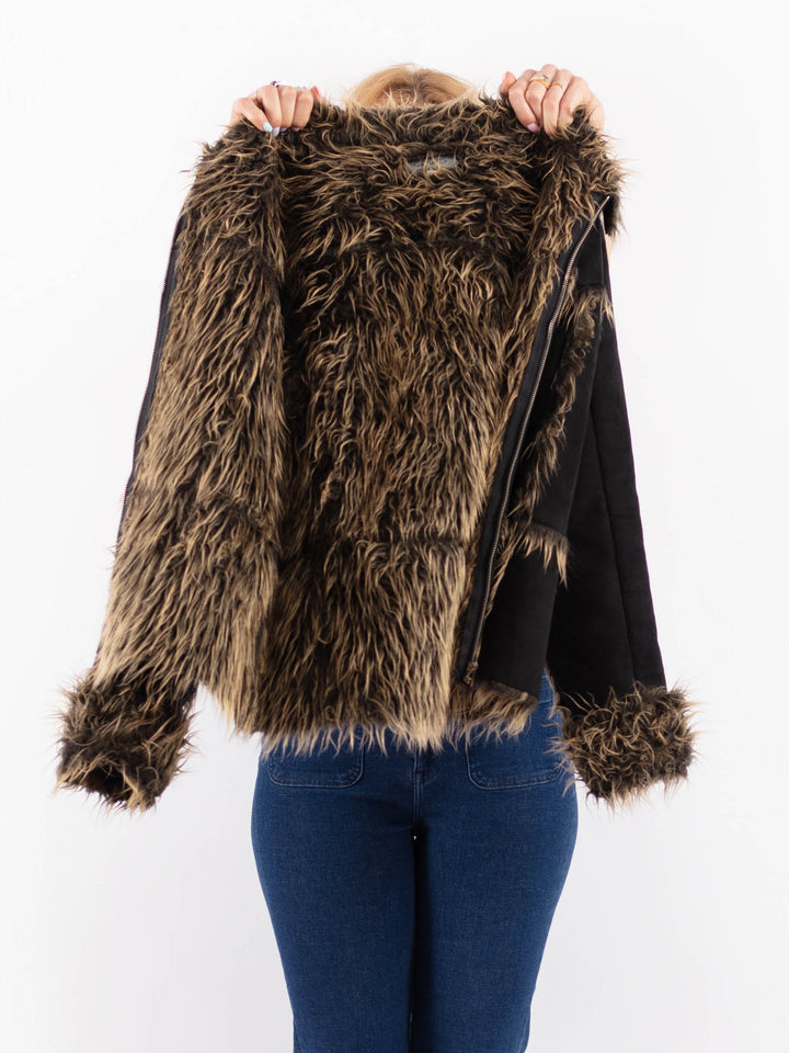 Vintage 90's Women Faux Sheepskin Jacket in BlackV9608