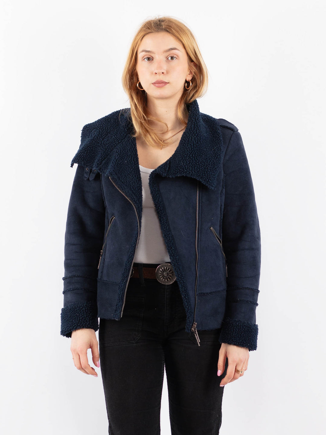 Vintage 00's Women Faux Sheepskin Jacket in BlueV9711