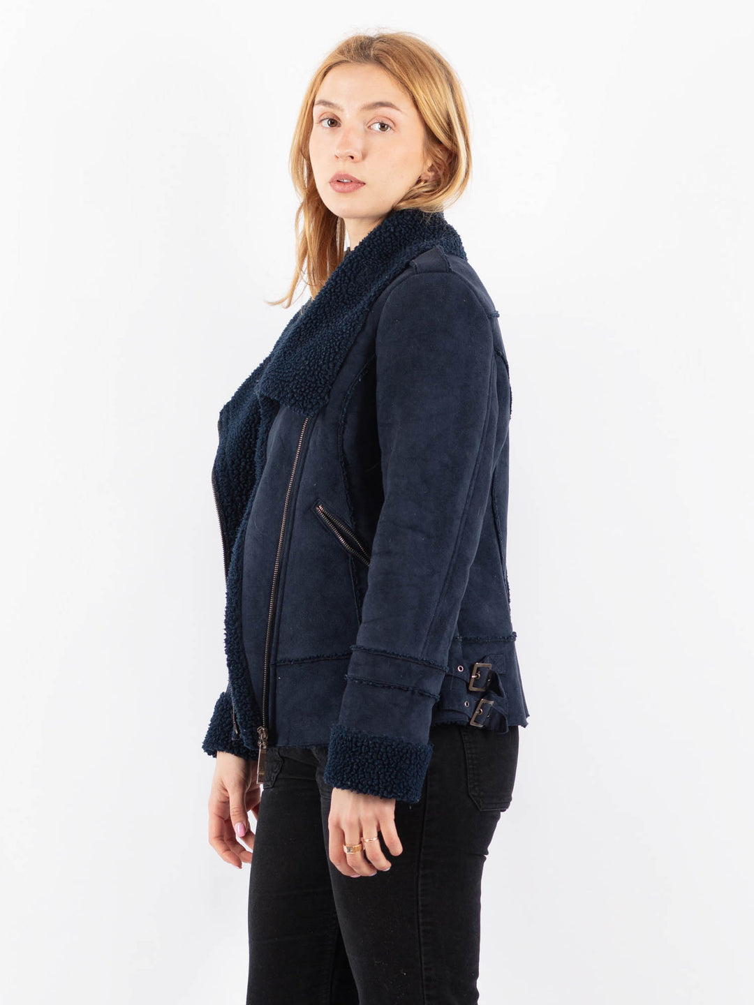 Vintage 00's Women Faux Sheepskin Jacket in BlueV9711