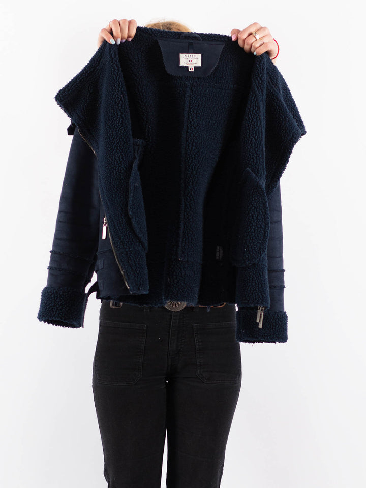 Vintage 00's Women Faux Sheepskin Jacket in BlueV9711