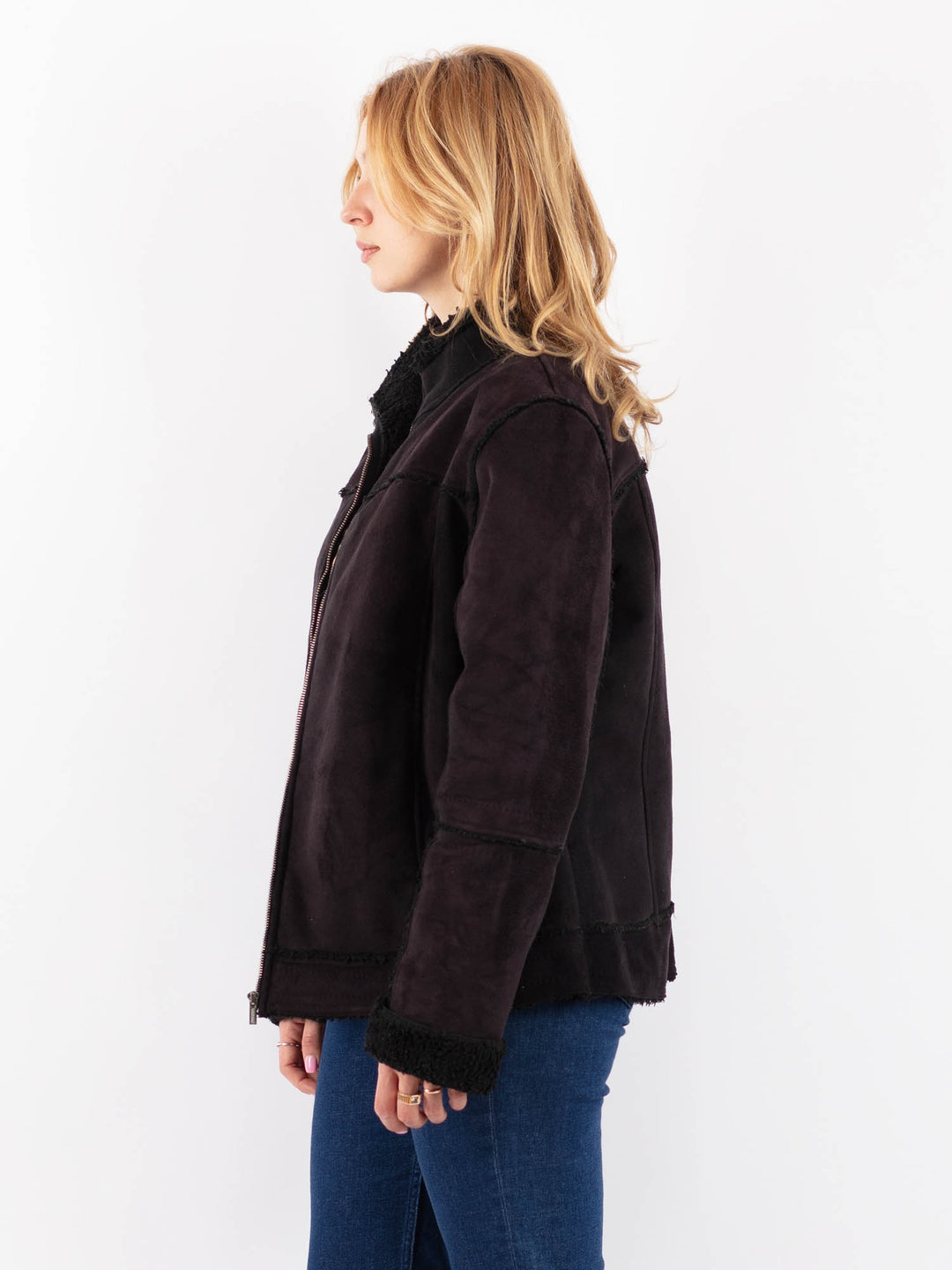 Vintage 90's Women Faux Sheepskin Jacket in BlackV9612