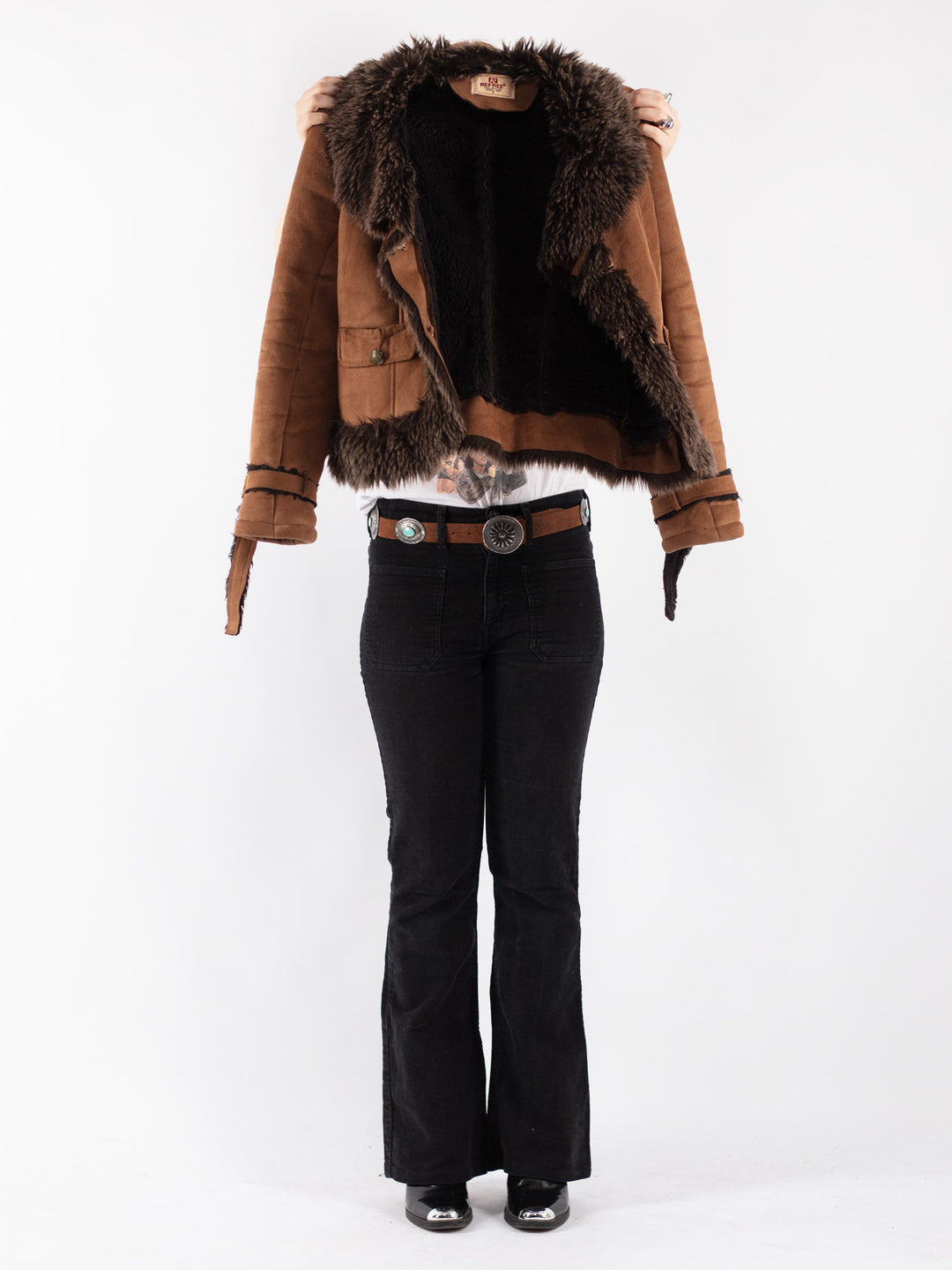 Vintage 90's Women Faux Sheepskin Jacket in Brown