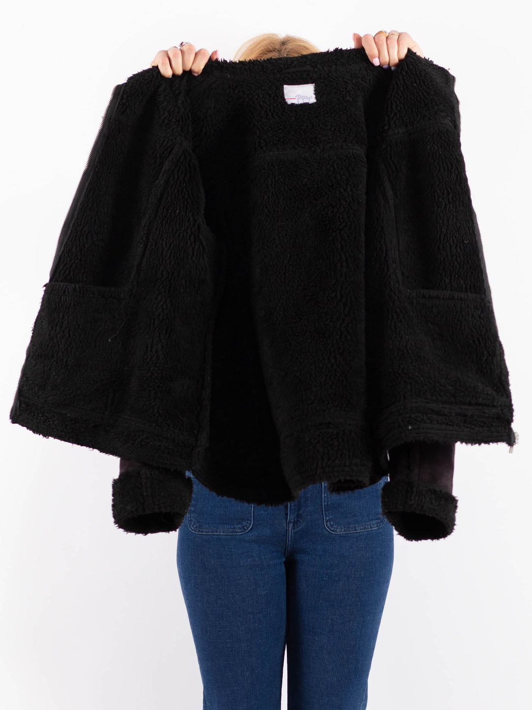 Vintage 90's Women Faux Sheepskin Jacket in BlackV9612