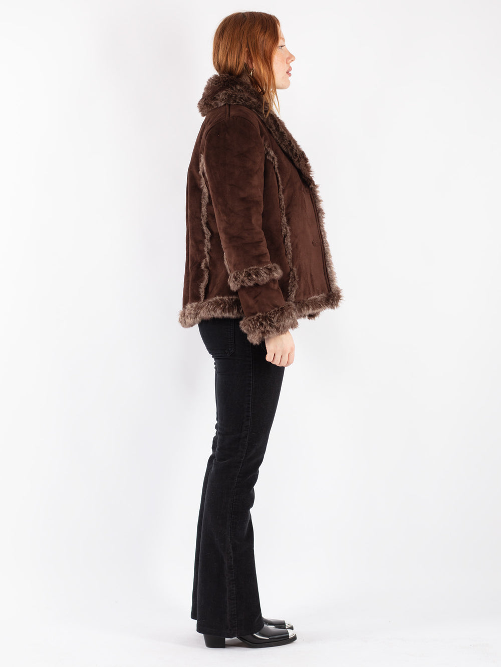 Vintage 90's Women Faux Sheepskin Jacket in Brown