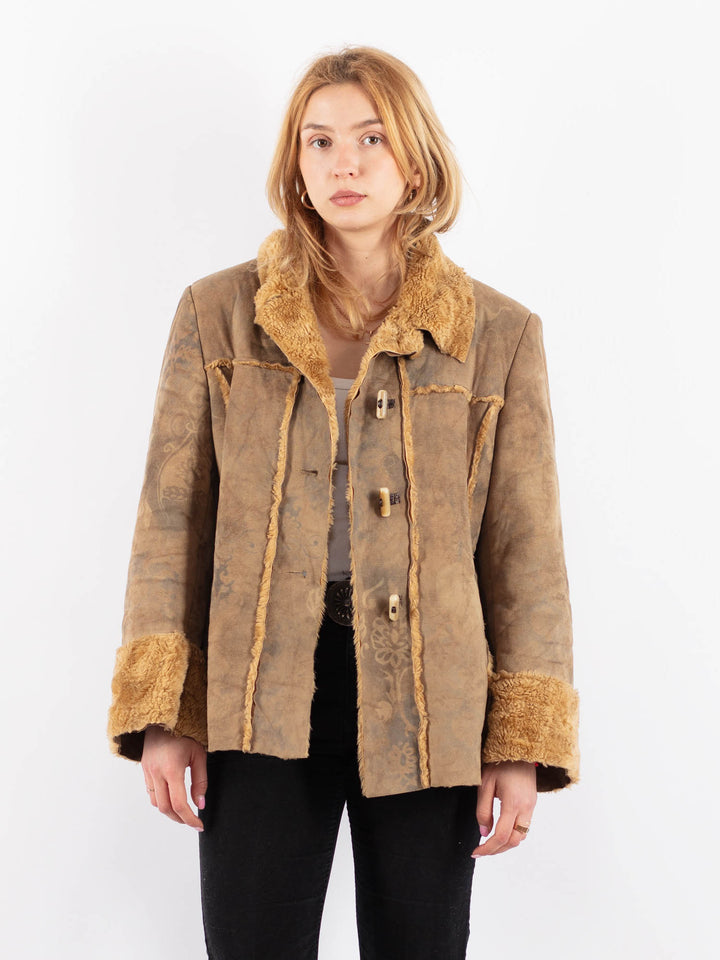 Vintage 90's Women Faux Sheepskin Jacket in BeigeV9720